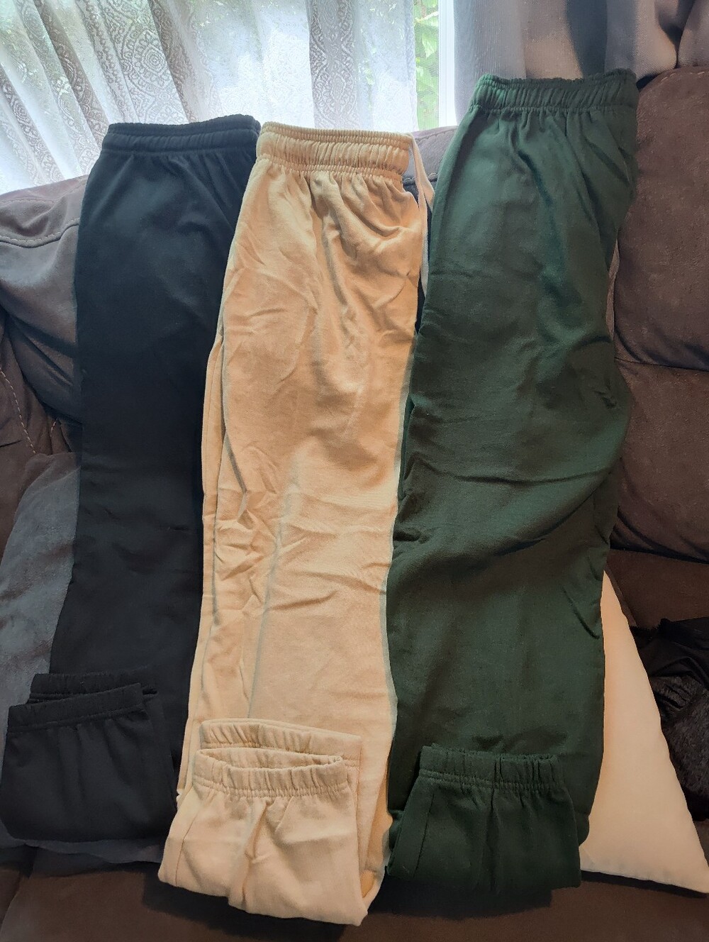 Real essentials Women's Cotton Jogger Pants - Black, Cream & Green Set